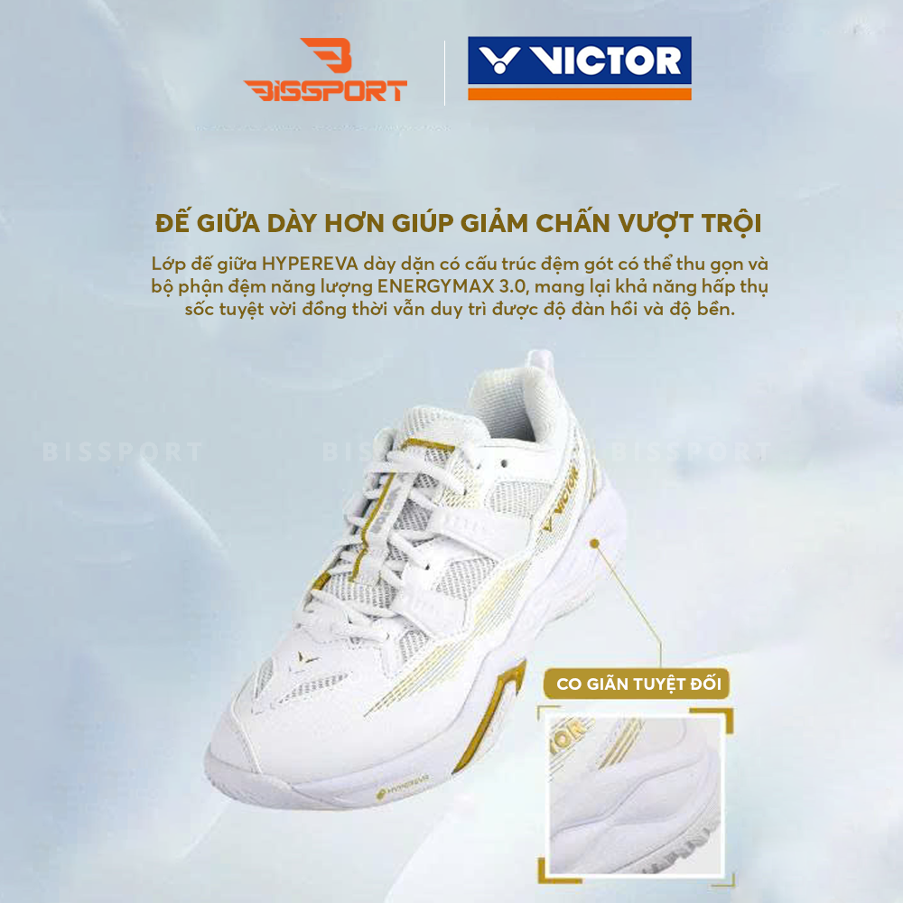 Giày Cầu Lông Victor C60 AX Chính Hãng - Trắng Vàng - Bền Bỉ - GIảm Chấn - Đế Bám Mọi Sàn - Nhẹ Êm - Ổn Định